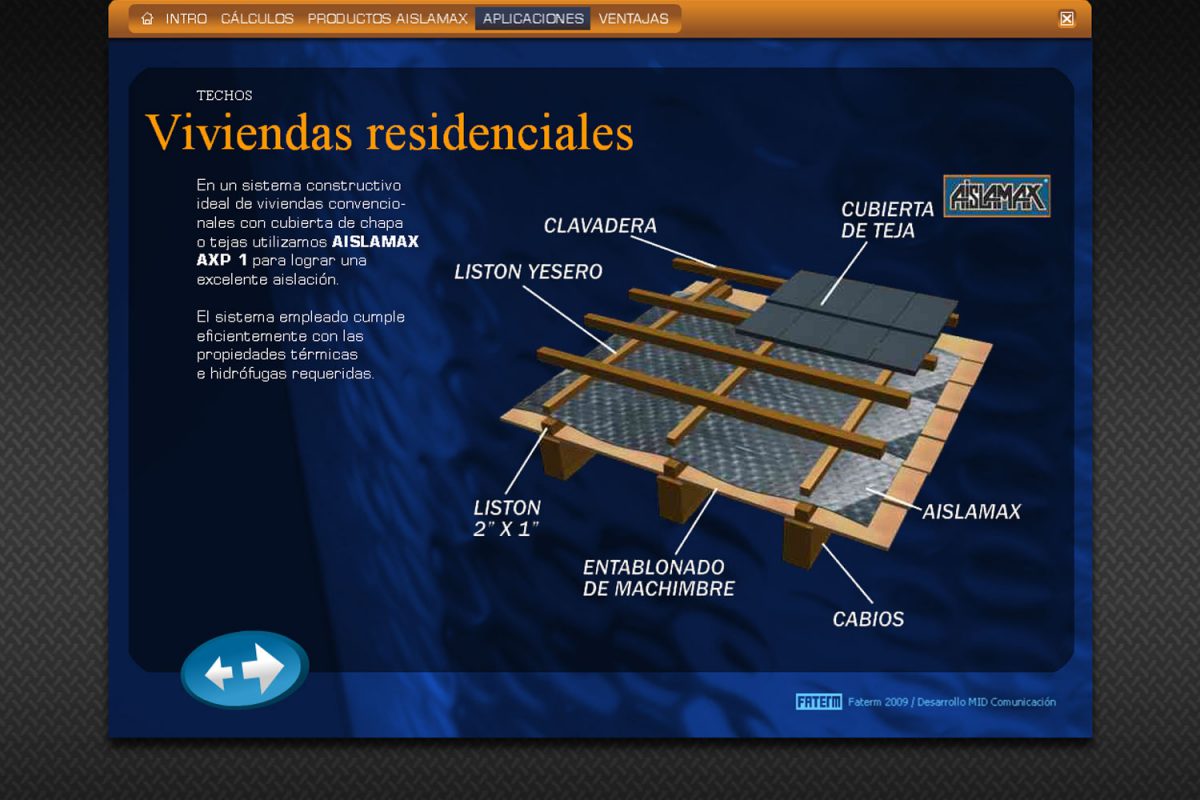 Aislamax. Productos para la construcción. Sitio web 2009