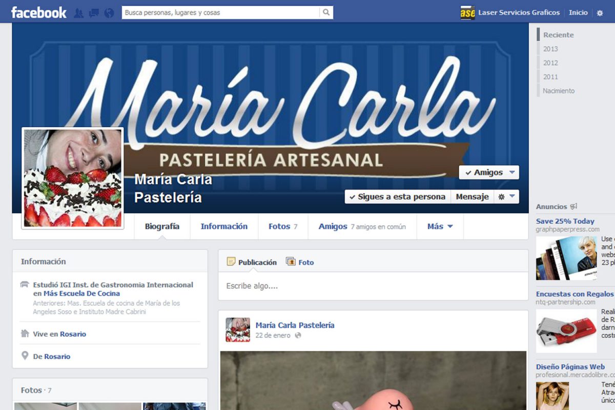 María Carla Pastelería. Facebook 2013